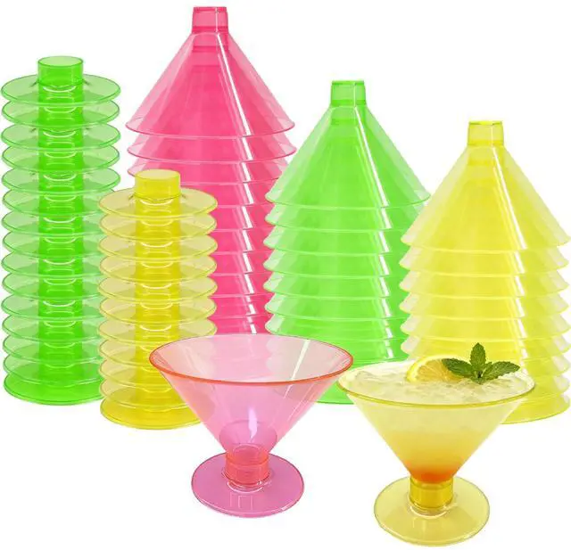 Main image of Neon Glow Party Supplies Glow in the Dark Disposable Plastic Martini Glasses - 54 Pack 5oz BPA-Free Cups with Removable Base, Reusable Plastic Martini Glasses for Party, Wedding, Halloween