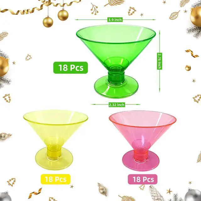 Alt view image 3 of 7 - Neon Glow Party Supplies Glow in the Dark Disposable Plastic Martini Glasses - 54 Pack 5oz BPA-Free Cups with Removable Base, Reusable Plastic Martini Glasses for Party, Wedding, Halloween