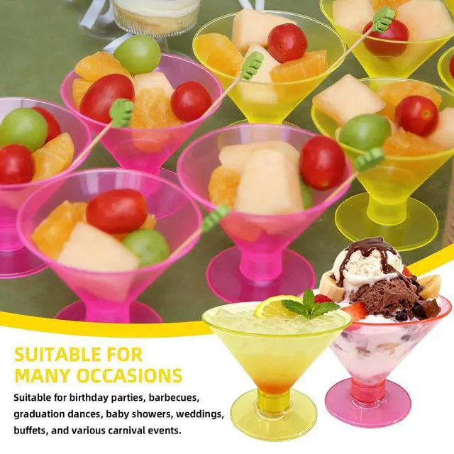 Alt view image 5 of 7 - Neon Glow Party Supplies Glow in the Dark Disposable Plastic Martini Glasses - 54 Pack 5oz BPA-Free Cups with Removable Base, Reusable Plastic Martini Glasses for Party, Wedding, Halloween