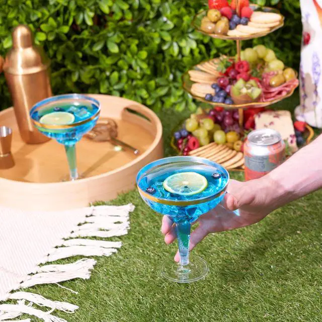 Alt view image 5 of 7 - 12 Plastic Margarita Glasses Disposable Cups or Reusable (Gold Rim) 12 oz Margarita Cups for Parties, Wedding, Birthday, Cocktail & Martini