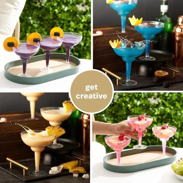 Alt view image 6 of 7 - 12 Plastic Margarita Glasses Disposable Cups or Reusable (Gold Rim) 12 oz Margarita Cups for Parties, Wedding, Birthday, Cocktail & Martini