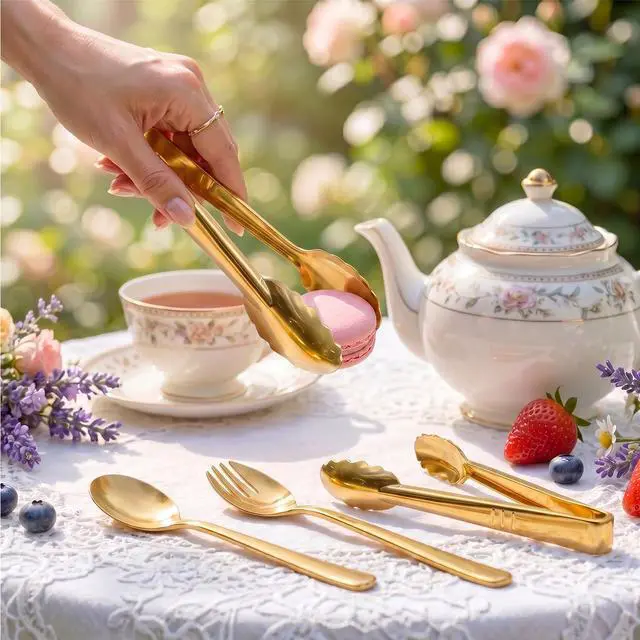 Alt view image 4 of 7 - 24 Pcs Gold Plastic Serving Utensils Set - Heavy Duty Disposable Serving Spoons, Forks & Tongs (8 of Each) - BPA-Free Catering Supplies for Buffets, Parties, Weddings & Events