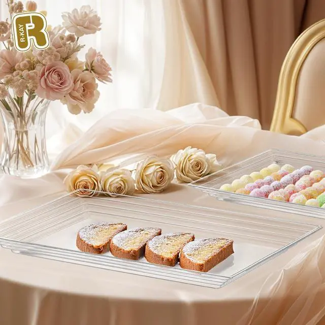 Alt view image 2 of 5 - 6 Pack Extra Large Plastic Serving Trays for Party - 16 x 11 Clear Plastic Tray - Heavy Duty Trays for Food - Rectangular Party Serving Trays and Platters (Clear)