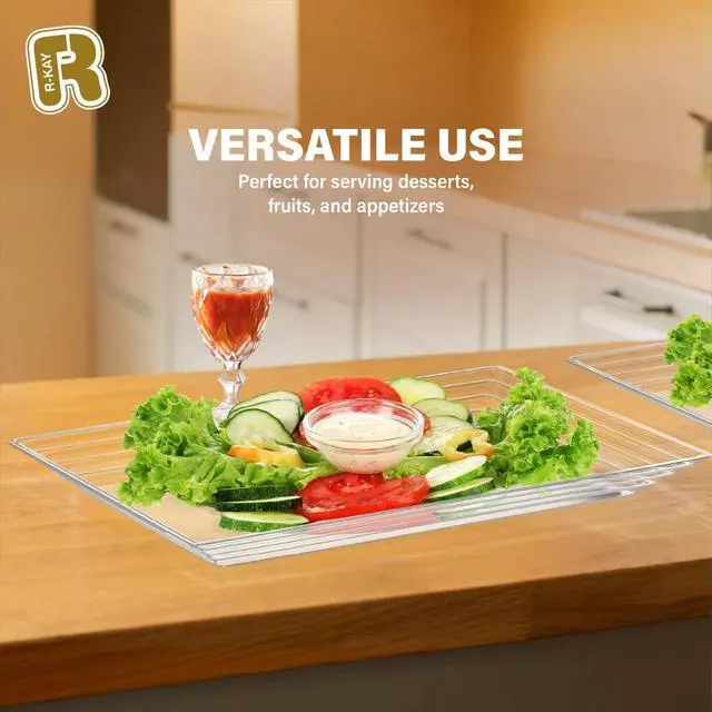 Alt view image 4 of 5 - 6 Pack Extra Large Plastic Serving Trays for Party - 16 x 11 Clear Plastic Tray - Heavy Duty Trays for Food - Rectangular Party Serving Trays and Platters (Clear)