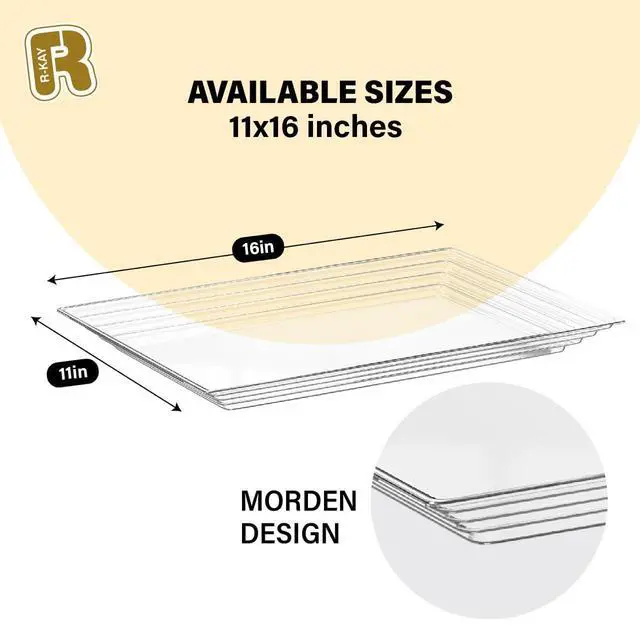 Alt view image 5 of 5 - 6 Pack Extra Large Plastic Serving Trays for Party - 16 x 11 Clear Plastic Tray - Heavy Duty Trays for Food - Rectangular Party Serving Trays and Platters (Clear)