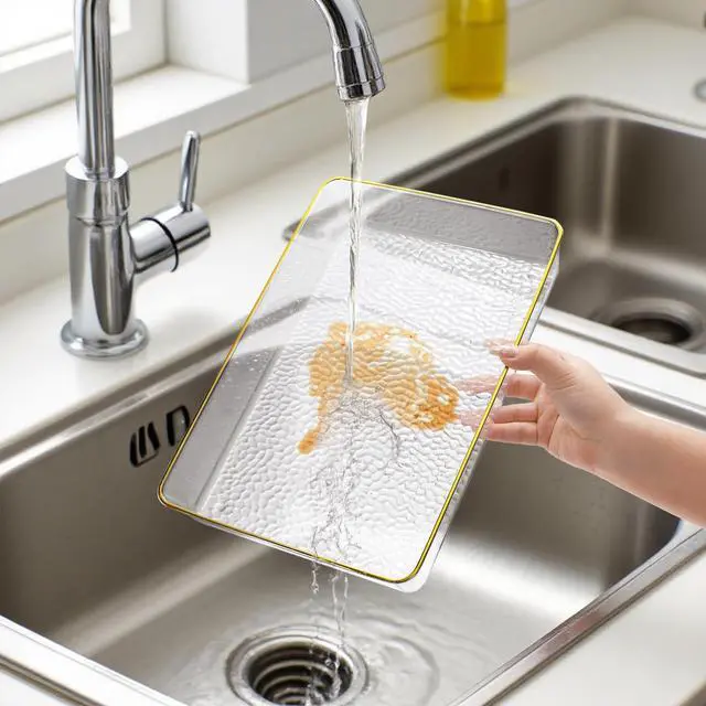 Alt view image 4 of 7 - 4 Pack Clear Serving Trays, Deep Serving Platters Rectangle 12'' x 8'', Decorative Tray with Gold Rim, Reusable Plastic Tray Organizer for Coffee Table Pantry Party Food Display Spill Proof