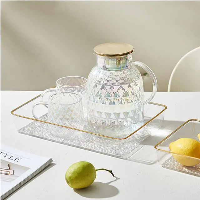 Alt view image 6 of 7 - 4 Pack Clear Serving Trays, Deep Serving Platters Rectangle 12'' x 8'', Decorative Tray with Gold Rim, Reusable Plastic Tray Organizer for Coffee Table Pantry Party Food Display Spill Proof