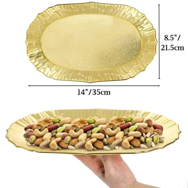 Alt view image 2 of 7 - 6 Pack Plastic Serving Tray, Gold Serving Platter Set, Reusable Party Snack Serving Tray, Decorative Food Appetizer Platters for Dessert Table, Cupcake, Charcuterie, Cookies, 14" x 8.5"