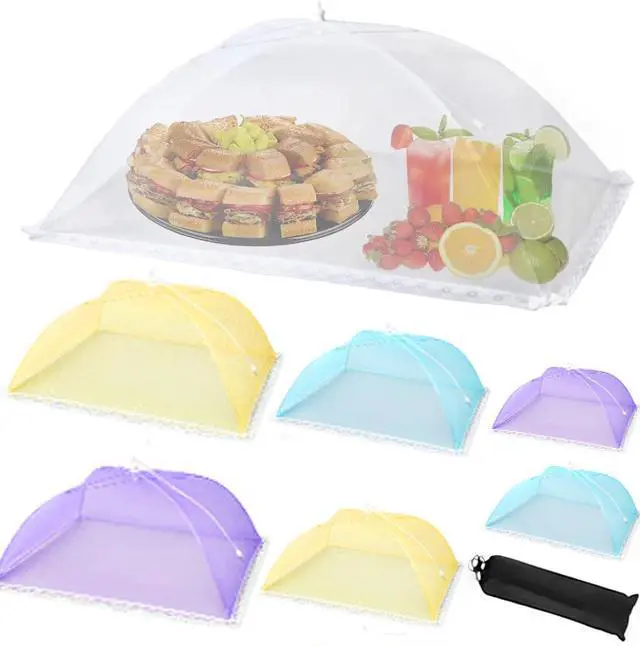 Main image of 7 Pack Colorful Food Covers Food Tent for Outside Mesh to Keep Bugs away, Reusable Collapsible Food Nets(40x24*1,17x17*2,14x14*2,12x12*2) including Carry Bag,Ideal for Picnic Party BBQ Wedding Fruit