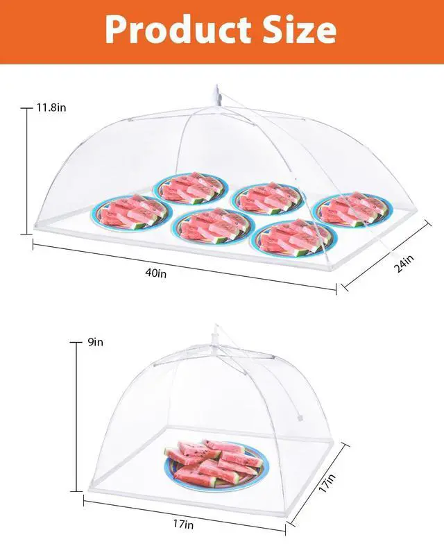 Alt view image 5 of 7 - Food Covers for Outdoors - 1 Extra Large (40"x25") + 4 Large (17"x17") Pop-Up Mesh Food Tents, Collapsible Reusable Bug-Proof Nets for Picnics, BBQs & Camping, Stainless Steel Frame