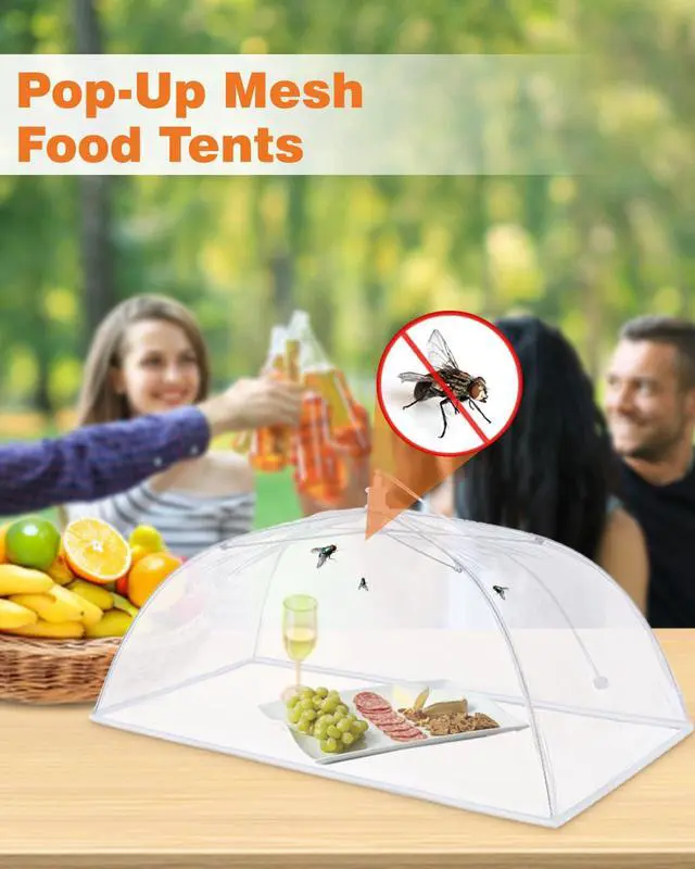 Alt view image 6 of 7 - Food Covers for Outdoors - 1 Extra Large (40"x25") + 4 Large (17"x17") Pop-Up Mesh Food Tents, Collapsible Reusable Bug-Proof Nets for Picnics, BBQs & Camping, Stainless Steel Frame