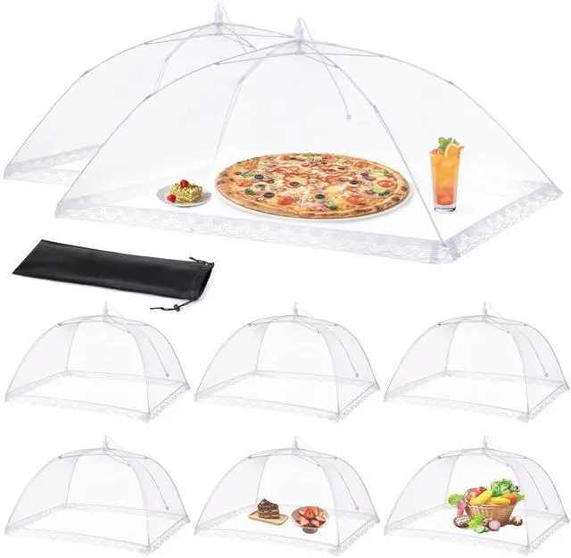 Main image of Food Covers for Outdoors- 2 Extra Large (40"x25") + 6 Large (17"x17") Pop-Up Mesh Food Tents, Collapsible Reusable Bug-Proof Nets for Picnics, BBQs & Camping, Stainless Steel Frame