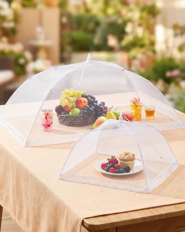 Alt view image 2 of 6 - Food Covers for Outdoors- 2 Extra Large (40"x25") + 6 Large (17"x17") Pop-Up Mesh Food Tents, Collapsible Reusable Bug-Proof Nets for Picnics, BBQs & Camping, Stainless Steel Frame