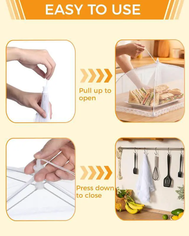 Alt view image 5 of 6 - Food Covers for Outdoors- 2 Extra Large (40"x25") + 6 Large (17"x17") Pop-Up Mesh Food Tents, Collapsible Reusable Bug-Proof Nets for Picnics, BBQs & Camping, Stainless Steel Frame