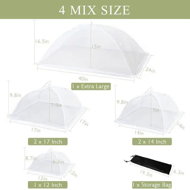 Alt view image 5 of 7 - 7Pack Various Size (40x24*1,17x17*2,14x14*2,12x12*2) Pop-up Food Tents Food Covers for Outside Mesh to Keep Bugs away,Reusable Collapsible Food Nets for Picnic Party BBQ Wedding Fruit