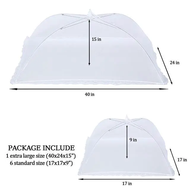 Alt view image 3 of 7 - 6 Pack Food Covers for Outdoors Mesh Screen Include 2 Extra Large (40"X 24") & 4 Standard (17"X 17") Food Tents Collapsible and Reusable Mesh Food Covers for Outside, BBQ Party Supplies, Fruit