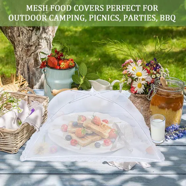 Alt view image 4 of 7 - 6 Pack Food Covers for Outdoors Mesh Screen Include 2 Extra Large (40"X 24") & 4 Standard (17"X 17") Food Tents Collapsible and Reusable Mesh Food Covers for Outside, BBQ Party Supplies, Fruit