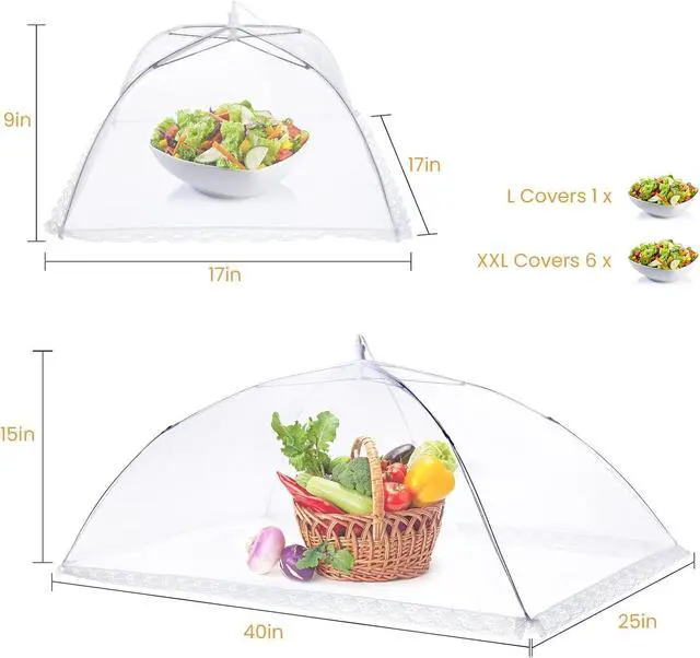 Alt view image 3 of 6 - Food Covers for Outside - 2 Extra Large (40 x 25 in) & 6 Large (17 x 17 in) Food Tents/Food Covers for Outdoors Mesh Screen, Picnic Pool Party Supplies, Pop-Up and Collapsible