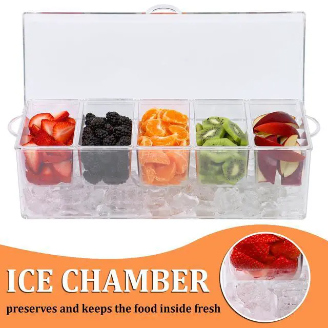 Alt view image 2 of 6 - Condiment Caddy with 5 Removable Containers (2.5Cup) & Tongs/Spoon Set - Great Condiment Containers for Salad Bar, Garnish Tray, Nacho Bar, Pizza Topping Station, Bar Supplies, Vegetable Tray With Lid