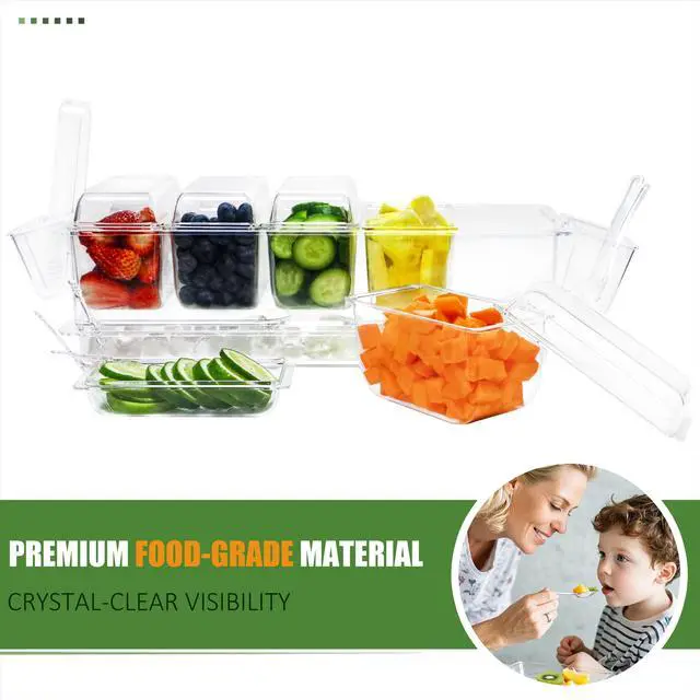 Alt view image 3 of 7 - Chilled Condiment Server, Taco Bar Serving Set, Mimosa Bar Supplies, with 5 Lidded Containers and Detachable Ice Storage Layer, 2 Hanging Cups for Storing Tong or Forks