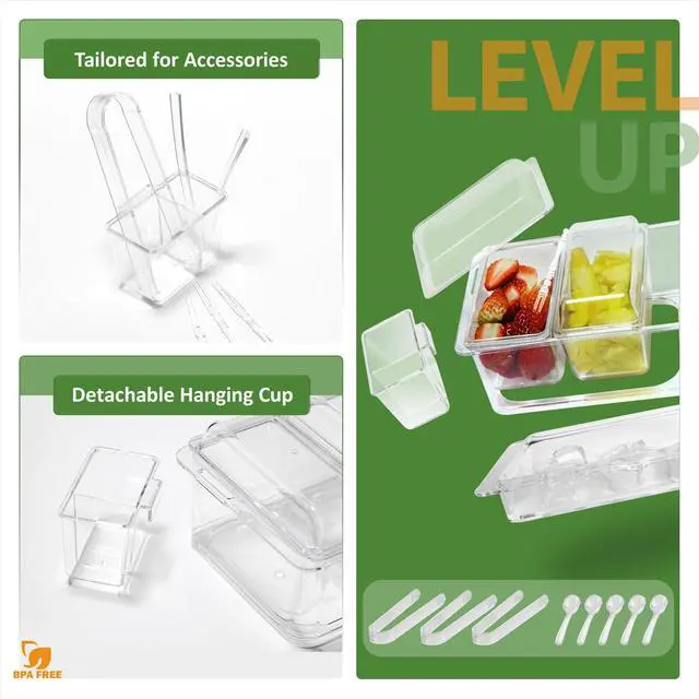 Alt view image 7 of 7 - Chilled Condiment Server, Taco Bar Serving Set, Mimosa Bar Supplies, with 5 Lidded Containers and Detachable Ice Storage Layer, 2 Hanging Cups for Storing Tong or Forks