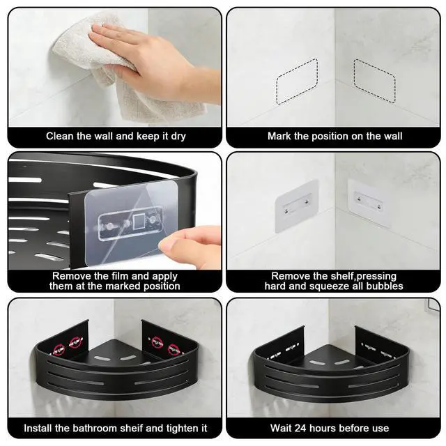 Alt view image 3 of 7 - Adhesive Corner Shower Caddy 2 Pack, No Drilling Corner Shelf Bathroom Shower Caddy with Hooks, 2-Tier Bathroom Corner Shelves Shower Caddies, Rust Proof Aluminum Shower Shelf for Inside Shower