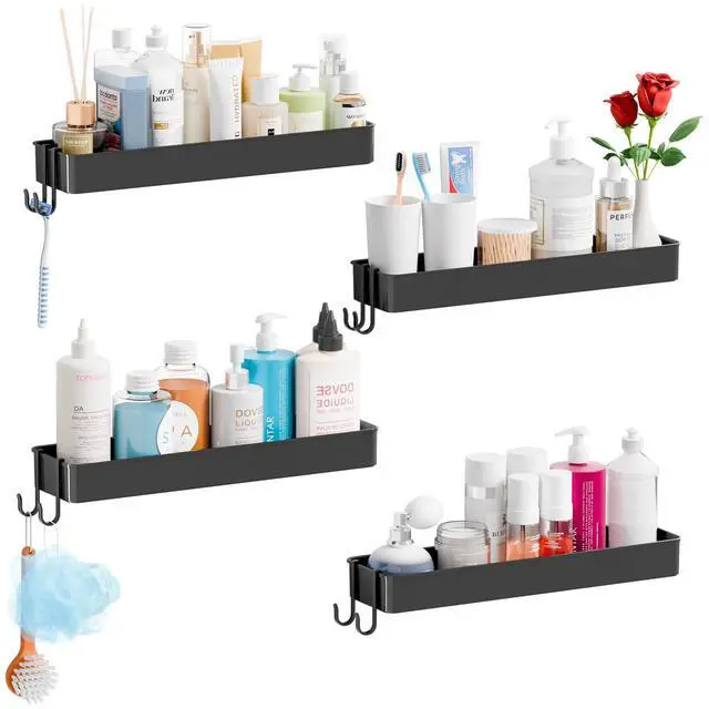 Main image of 4 Pack in Shower Organizers,Adhesive Shower Caddy,No Rust Acrylic Shower Shelves & Storage Rack,Plastic Bathroom Shelves,Bathtub Storage Organizer,Shampoo,Conditioner Holder for Washroom,Black