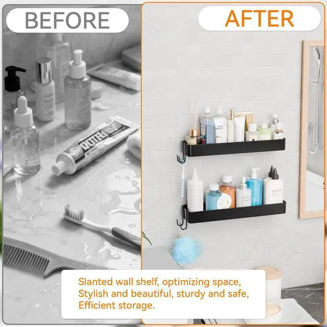 Alt view image 5 of 7 - 4 Pack in Shower Organizers,Adhesive Shower Caddy,No Rust Acrylic Shower Shelves & Storage Rack,Plastic Bathroom Shelves,Bathtub Storage Organizer,Shampoo,Conditioner Holder for Washroom,Black