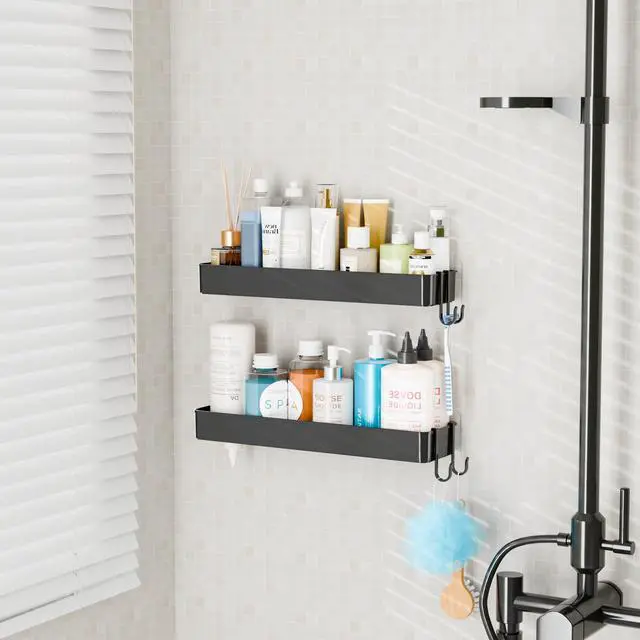 Alt view image 2 of 7 - 4 Pack in Shower Organizers,Adhesive Shower Caddy,No Rust Acrylic Shower Shelves & Storage Rack,Plastic Bathroom Shelves,Bathtub Storage Organizer,Shampoo,Conditioner Holder for Washroom,Black