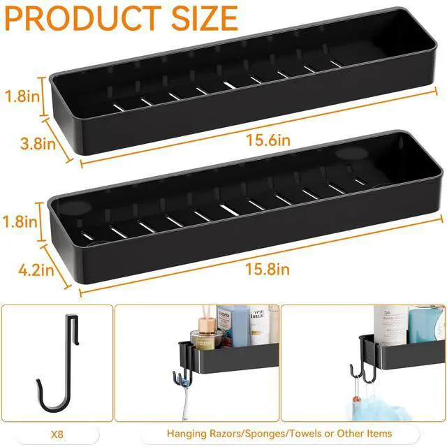 Alt view image 3 of 7 - 4 Pack in Shower Organizers,Adhesive Shower Caddy,No Rust Acrylic Shower Shelves & Storage Rack,Plastic Bathroom Shelves,Bathtub Storage Organizer,Shampoo,Conditioner Holder for Washroom,Black