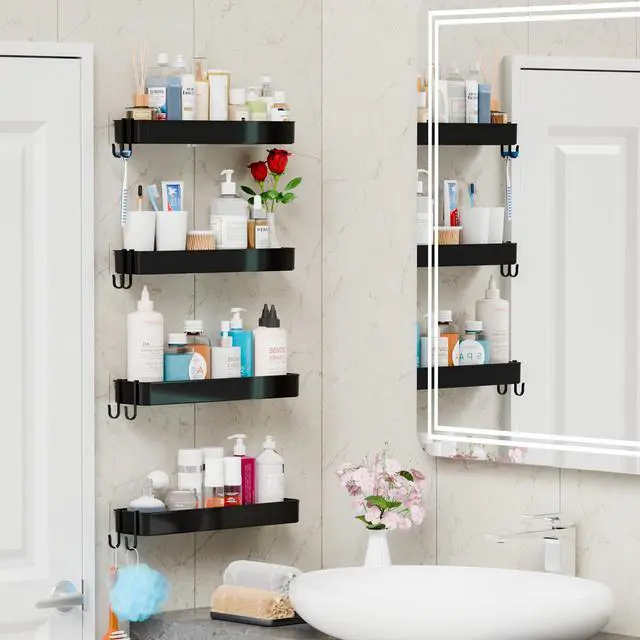Alt view image 6 of 7 - 4 Pack in Shower Organizers,Adhesive Shower Caddy,No Rust Acrylic Shower Shelves & Storage Rack,Plastic Bathroom Shelves,Bathtub Storage Organizer,Shampoo,Conditioner Holder for Washroom,Black