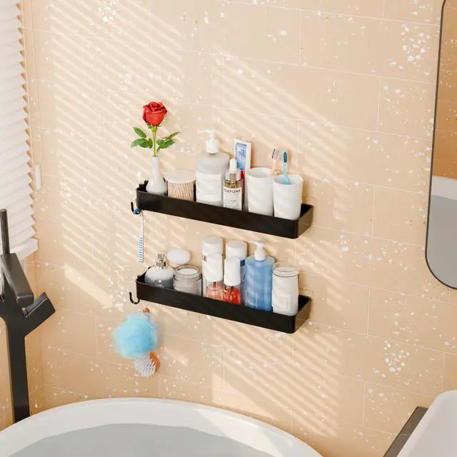 Alt view image 7 of 7 - 4 Pack in Shower Organizers,Adhesive Shower Caddy,No Rust Acrylic Shower Shelves & Storage Rack,Plastic Bathroom Shelves,Bathtub Storage Organizer,Shampoo,Conditioner Holder for Washroom,Black