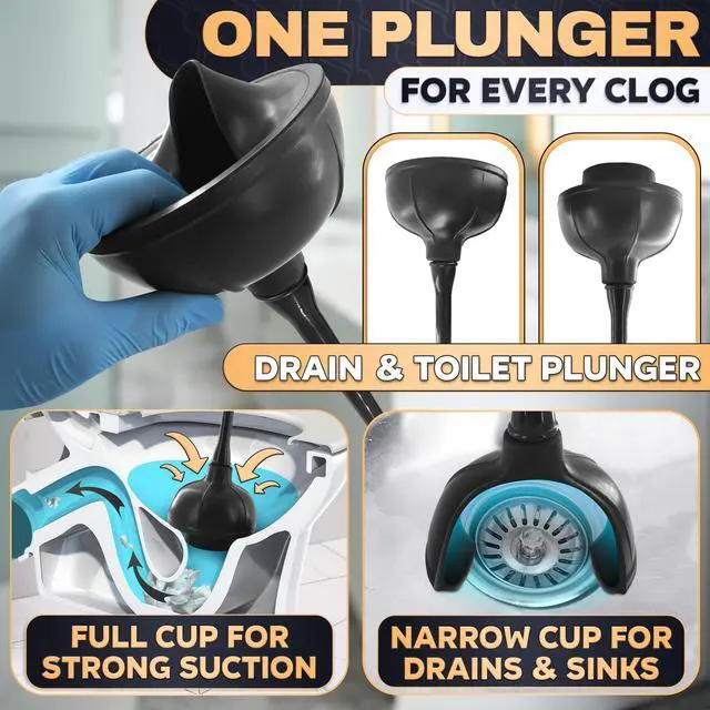 Alt view image 6 of 7 - 2-in-1 Black Toilet Brush and Plunger Set with Holder Compact Bathroom Cleaning Combo, Strong Rubber Plunger & Stiff Bristle Brush, Space-Saving Stand, Fits Most Standard Toilets, 9.3×6.3×15.2 inch