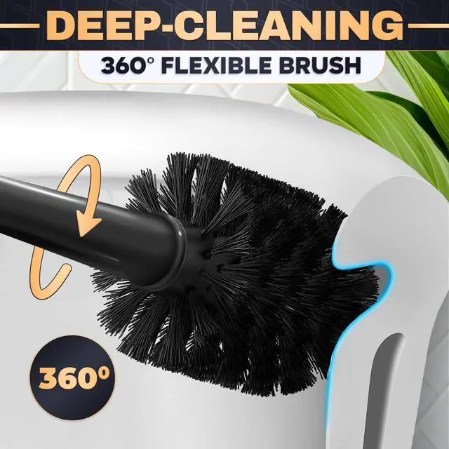 Alt view image 7 of 7 - 2-in-1 Black Toilet Brush and Plunger Set with Holder Compact Bathroom Cleaning Combo, Strong Rubber Plunger & Stiff Bristle Brush, Space-Saving Stand, Fits Most Standard Toilets, 9.3×6.3×15.2 inch