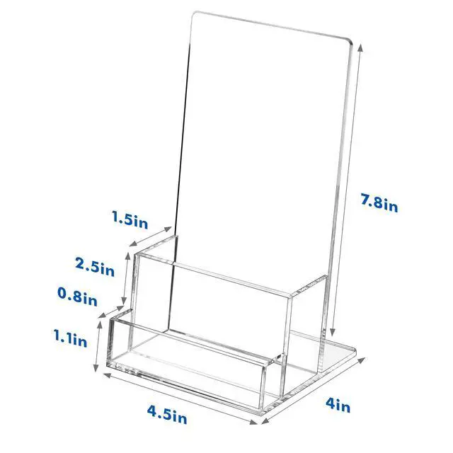 Alt view image 3 of 7 - Acrylic Brochure Holder 4 inches with Business Card Holder for 100 Brochures, 2 Pack Clear Display Stand for Magazine, Pamphlet, Booklets, Menu, Journals, Business Card, Trifold