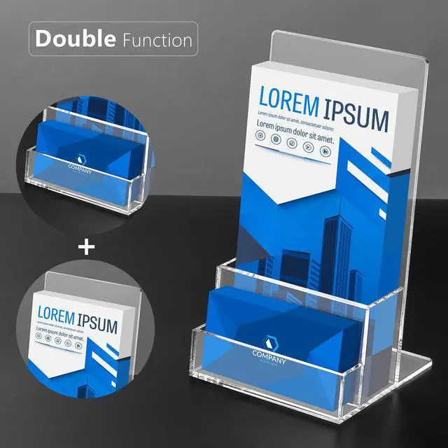 Alt view image 7 of 7 - Acrylic Brochure Holder 4 inches with Business Card Holder for 100 Brochures, 2 Pack Clear Display Stand for Magazine, Pamphlet, Booklets, Menu, Journals, Business Card, Trifold
