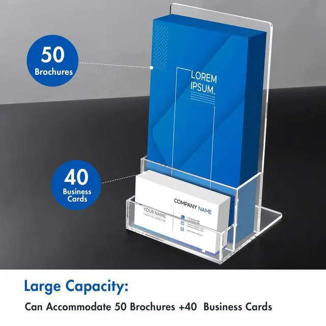 Alt view image 2 of 7 - Acrylic Brochure Holder 4 inches with Business Card Holder for 100 Brochures, 2 Pack Clear Display Stand for Magazine, Pamphlet, Booklets, Menu, Journals, Business Card, Trifold