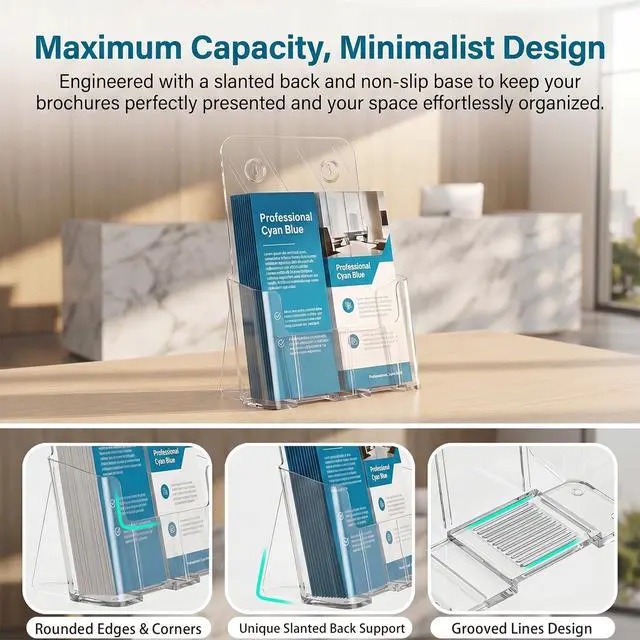 Alt view image 5 of 6 - Acrylic Brochure Holder 8.5 x 11 inches, 2 Pack Clear Brochure Display Stand with Removable Divider for Trifold 4 Inches Wide Pamphlet, Plastic Flyer Holder for Magazine, Literature, Booklet