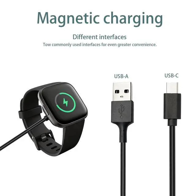 Alt view image 3 of 7 - 2-Pack Charger for Fitbit Sense/Sense 2 / Versa 3 / Versa 4, Magnetic Replacement Charging Cable Compatible with Fitbit Sense 1/2, USB Charging Cord for Versa 3/4 Smart Watch 100cm / 3.3ft