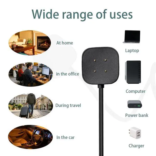 Alt view image 7 of 7 - 2-Pack Charger for Fitbit Sense/Sense 2 / Versa 3 / Versa 4, Magnetic Replacement Charging Cable Compatible with Fitbit Sense 1/2, USB Charging Cord for Versa 3/4 Smart Watch 100cm / 3.3ft