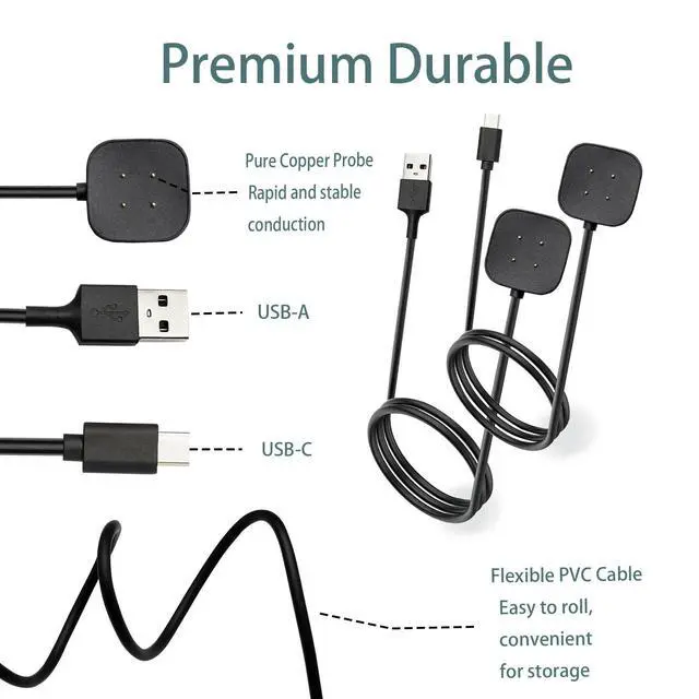 Alt view image 6 of 7 - 2-Pack Charger for Fitbit Sense/Sense 2 / Versa 3 / Versa 4, Magnetic Replacement Charging Cable Compatible with Fitbit Sense 1/2, USB Charging Cord for Versa 3/4 Smart Watch 100cm / 3.3ft