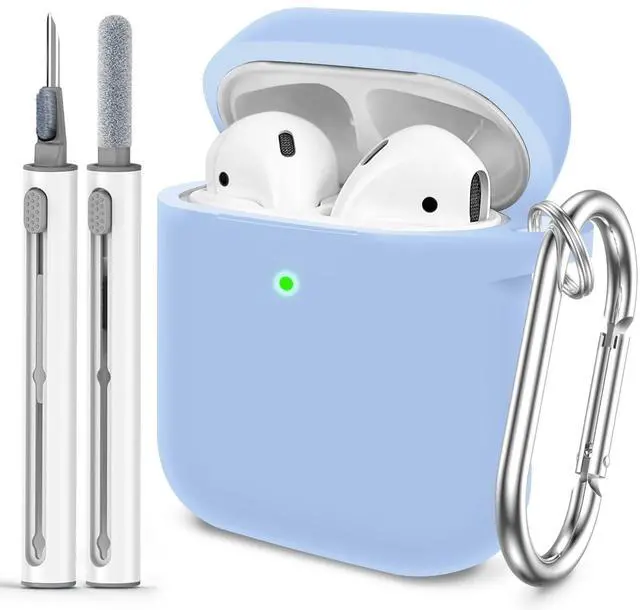 Main image of for AirPods 1/2 Case Cover, Come with Cleaner Kit, Soft Silicone Protective Cover with Buckle, Compatible with AirPods 2nd 1st Generation Charging Case, Front LED Visible, Sky Blue