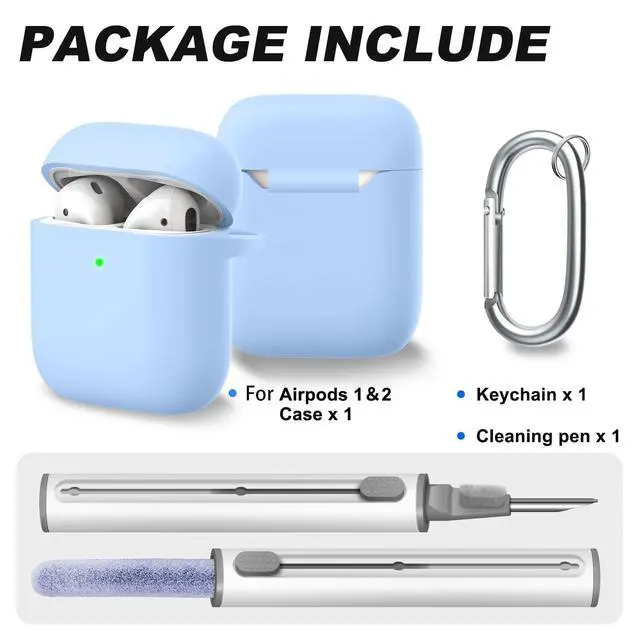 Alt view image 2 of 6 - for AirPods 1/2 Case Cover, Come with Cleaner Kit, Soft Silicone Protective Cover with Buckle, Compatible with AirPods 2nd 1st Generation Charging Case, Front LED Visible, Sky Blue