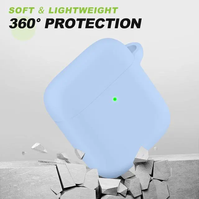 Alt view image 4 of 6 - for AirPods 1/2 Case Cover, Come with Cleaner Kit, Soft Silicone Protective Cover with Buckle, Compatible with AirPods 2nd 1st Generation Charging Case, Front LED Visible, Sky Blue