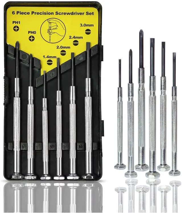 Main image of 6PCS Mini Screwdriver Set, Small Professional Repair Tool Kit with 6 Different Size Flathead and Phillips Screwdrivers, Precision Screwdriver Sets for Jewelry, Watch, iPhone, Eyeglass Repair