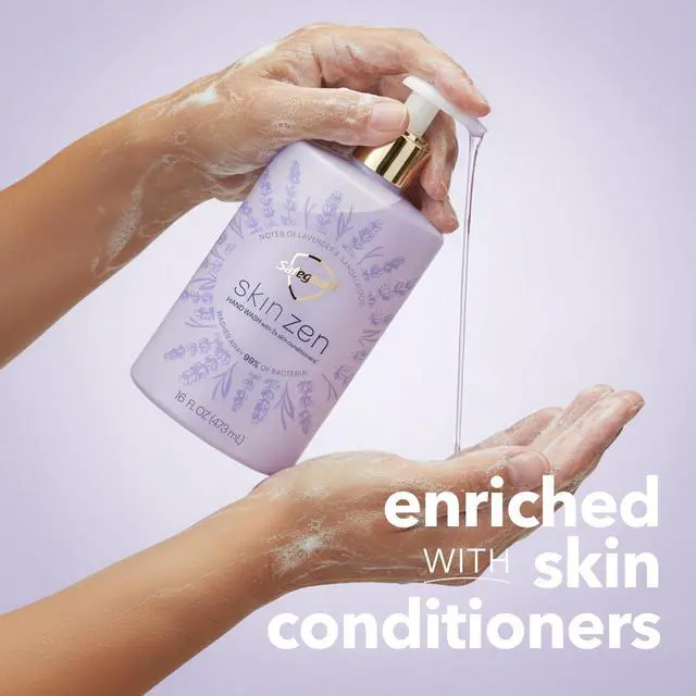 Alt view image 7 of 7 - Liquid Hand Soap, Skin Zen, Washes Away 99% Bacteria, Made with Natural Moisturizers & 2X Skin Conditioners, Safeguarding Families, PH Balanced Formula, Lavender & Sandalwood Scent, 16 oz
