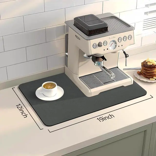 Alt view image 2 of 7 - Coffee Mat, Dish Drying Mat for Multiple Usage, Coffee Bar/Maker Mat, Kitchen Counter Mats, Absorbent Hide Stain Rubber Backed Dish Drying Pad(12.2"x19.7", Dark Gray)