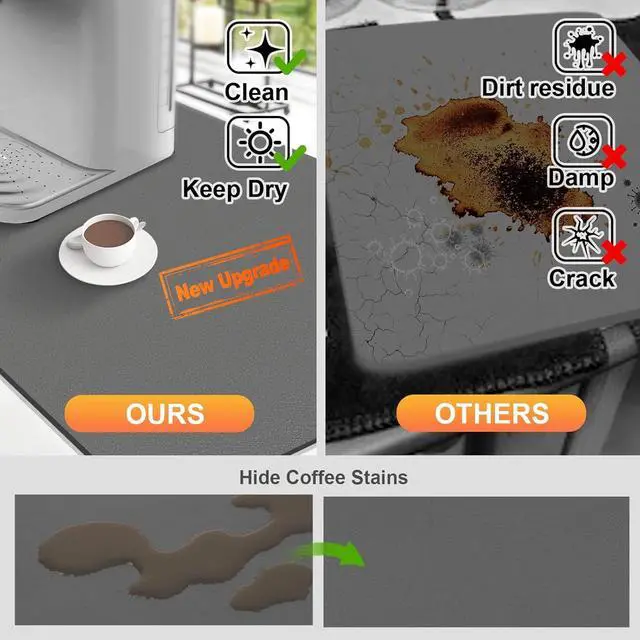 Alt view image 5 of 7 - Coffee Mat, Dish Drying Mat for Multiple Usage, Coffee Bar/Maker Mat, Kitchen Counter Mats, Absorbent Hide Stain Rubber Backed Dish Drying Pad(12.2"x19.7", Dark Gray)