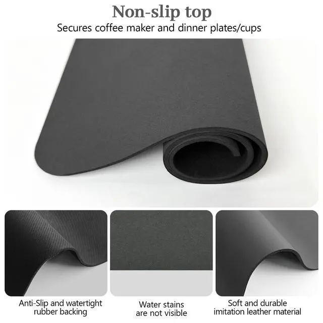 Alt view image 7 of 7 - Coffee Mat, Dish Drying Mat for Multiple Usage, Coffee Bar/Maker Mat, Kitchen Counter Mats, Absorbent Hide Stain Rubber Backed Dish Drying Pad(12.2"x19.7", Dark Gray)