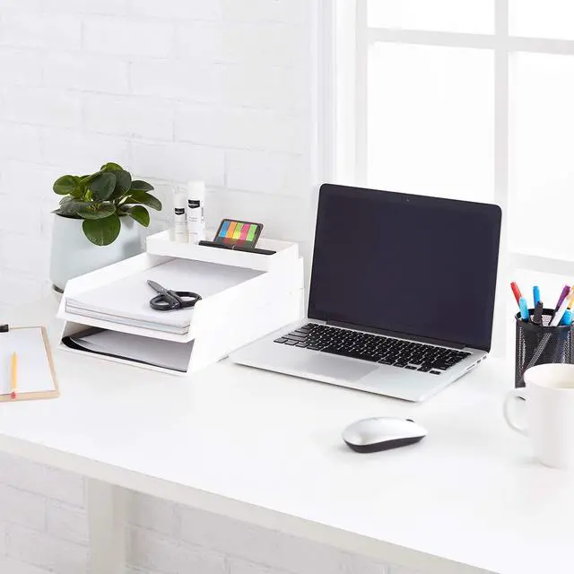Alt view image 2 of 4 - Rectangular Plastic Desk Organizer, Half Accessory Tray for Office Supplies and Workspace Organization, 9.4" x 3.3" x 1", White